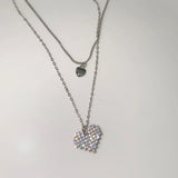 Double Layerd Chain Necklace Love Heart Pendant 925 Silver Deliveries Kpop Style