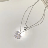 Double Layerd Chain Necklace Love Heart Pendant 925 Silver Deliveries Kpop Style