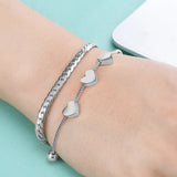 Double Layered Love Heart Bracelet Stainless Steel Charm Jewelry