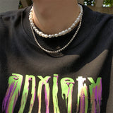 Double Layered Men's Clavicle Chain Pearl Rhinestone Necklace