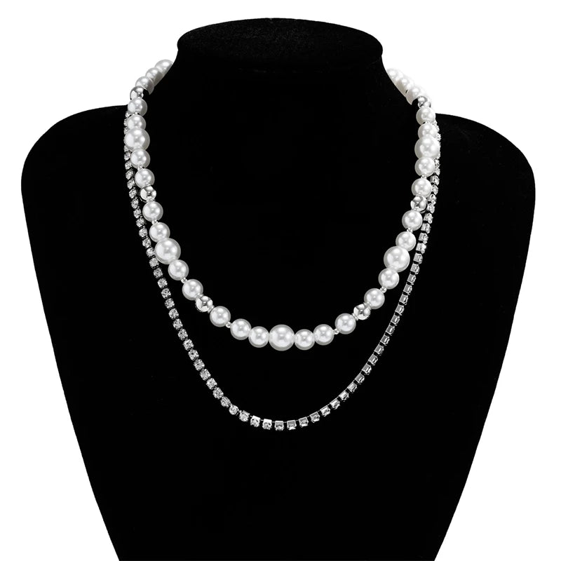 Double Layered Men's Clavicle Chain Pearl Rhinestone Necklace