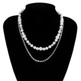 Double Layered Men's Clavicle Chain Pearl Rhinestone Necklace