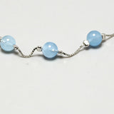925 Silver Chain Bracelet with Rose Quartz Aquamarine Beads