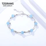 925 Silver Chain Bracelet with Rose Quartz Aquamarine Beads