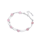 925 Silver Chain Bracelet with Rose Quartz Aquamarine Beads