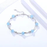 925 Silver Chain Bracelet with Rose Quartz Aquamarine Beads