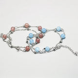 925 Silver Chain Bracelet with Rose Quartz Aquamarine Beads
