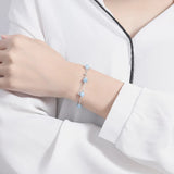 925 Silver Chain Bracelet with Rose Quartz Aquamarine Beads