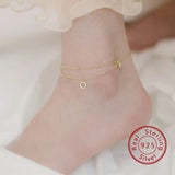 Double Layers Circle Chain Ankle with CZ Zircon Stone 925 Sterling Silver