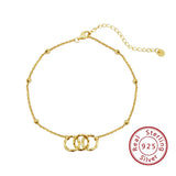 Double Layers Circle Chain Ankle with CZ Zircon Stone 925 Sterling Silver