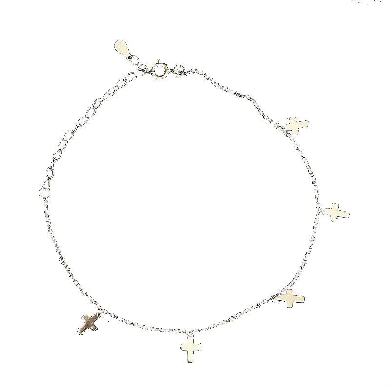 Double Layers Circle Chain Ankle with CZ Zircon Stone 925 Sterling Silver