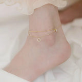 Double Layers Circle Chain Ankle with CZ Zircon Stone 925 Sterling Silver