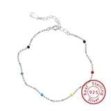 Double Layers Circle Chain Ankle with CZ Zircon Stone 925 Sterling Silver