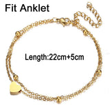Heart Charm Anklet Silver Stainless Steel Foot Ankle Bracelet