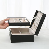 Double Layers Jewelry Box Storage Box With Lock PU Leather Organizer