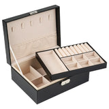 Double Layers Jewelry Box Storage Box With Lock PU Leather Organizer