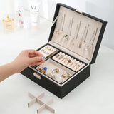 Double Layers Jewelry Box Storage Box With Lock PU Leather Organizer