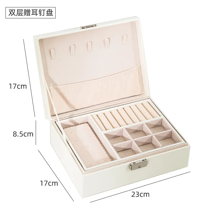Double Layers Jewelry Box Storage Box With Lock PU Leather Organizer