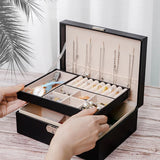 Double Layers Jewelry Box Storage Box With Lock PU Leather Organizer