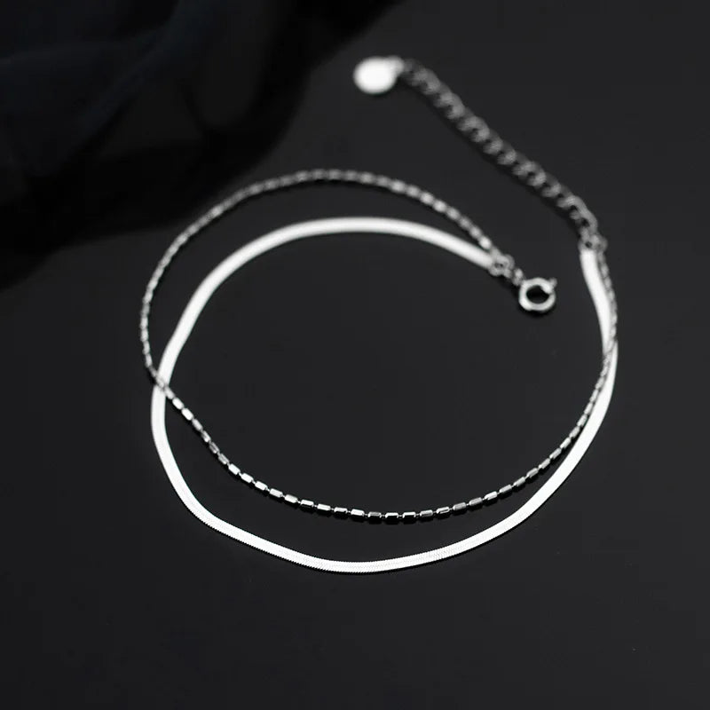 Silver 925 Double Layer Anklet for Women