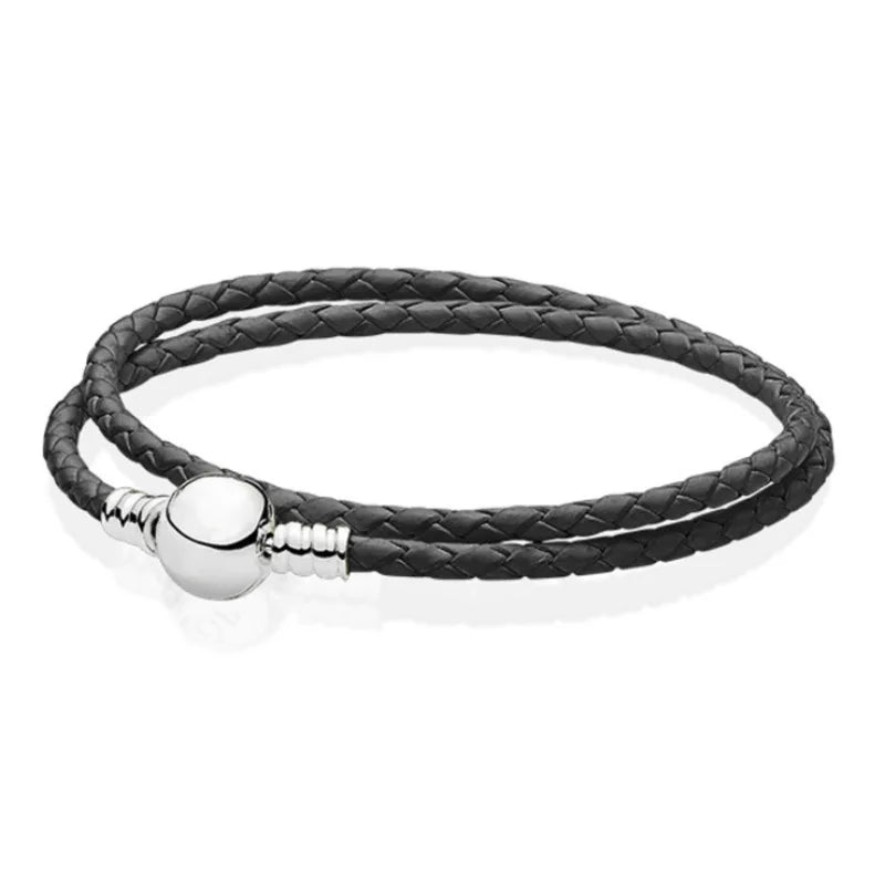Braided Leather Pan Bracelets with 925 Silver Buckle