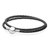Braided Leather Pan Bracelets with 925 Silver Buckle