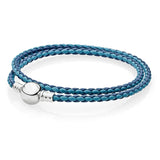 Braided Leather Pan Bracelets with 925 Silver Buckle