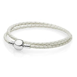 Braided Leather Pan Bracelets with 925 Silver Buckle