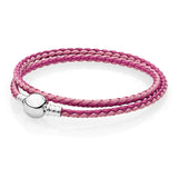 Braided Leather Pan Bracelets with 925 Silver Buckle