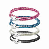 Braided Leather Pan Bracelets with 925 Silver Buckle