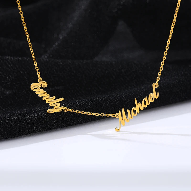 Custom Stainless Steel Double Name Necklace for Women Personalized Couple Choker