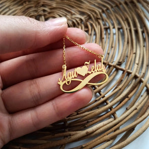 Personalized Double Name Heart Necklace Infinity Pendant Couple Jewelry