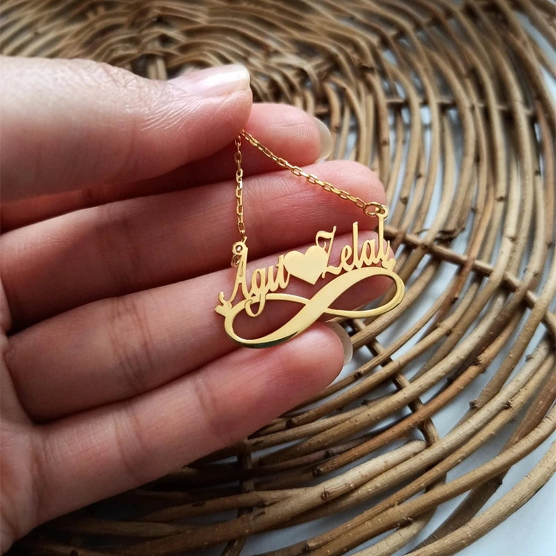 Personalized Double Name Heart Necklace Infinity Pendant Couple Jewelry