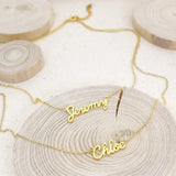 Personalized Double Name Necklace Pendant Handwriting Signature Name Tag