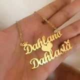 Double Names Pendant Necklace Heart Crown Charm Choker Jewelry