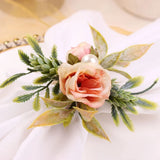 Set of 4 Pink Flower Napkin Rings with Berries & Holders