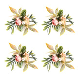 Set of 4 Pink Flower Napkin Rings with Berries & Holders