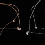 925 Silver Star Moon Pendant Double Necklace for Women