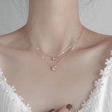 925 Silver Star Moon Pendant Double Necklace for Women