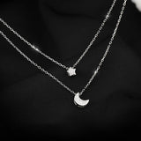 925 Silver Star Moon Pendant Double Necklace for Women