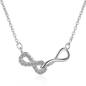 Double Infinity Clavicle Short Necklace 925 Sterling Silver Pendant For Women