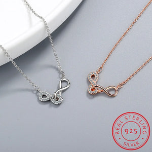 Double Number 8 Infinity Clavicle Necklace 925 Sterling Silver Pendant for Women