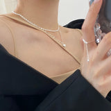 Double Pearl Love Necklace 925 Sterling Silver Clavicle Chain
