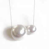 Double Pearls Pendant Snake Chain Necklace Sweet Accessories