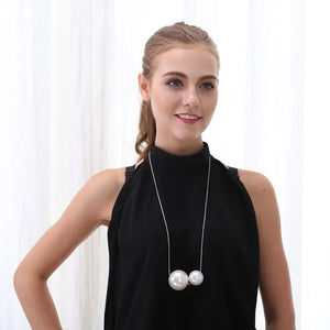 Double Pearls Pendant Snake Chain Necklace Sweet Accessories