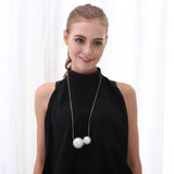 Double Pearls Pendant Snake Chain Necklace Sweet Accessories