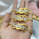 Two Toned Name Bracelet Stainless Steel Cuban Chain Name Bracelet for Women