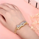 Heart Two Tone Name Bracelet Stainless Steel Chain Bangle for Women
