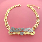 Heart Two Tone Name Bracelet Stainless Steel Chain Bangle for Women