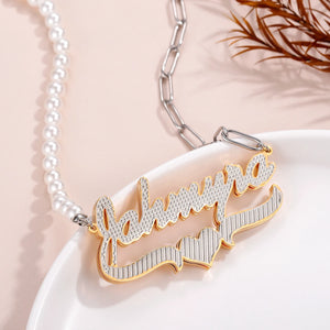 Two Tone Heart Name Necklace 18K Gold-Plated Personalized Pendant